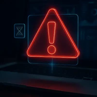 Glowing red warning triangle with exclamation mark displayed on a digital screen.